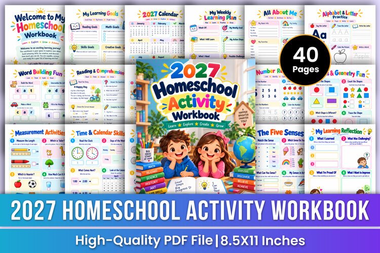 2027 Homeschool Activity Workbook | Reading, Math, Science example image 1