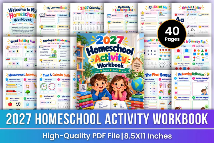2027 Homeschool Activity Workbook | Reading, Math, Science