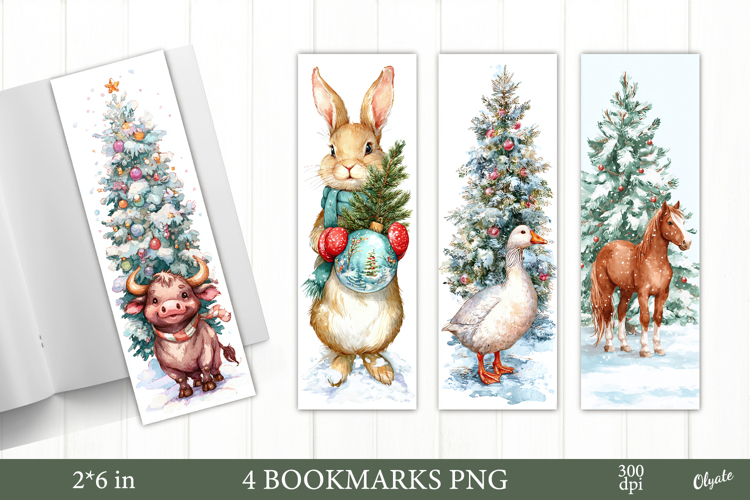 Christmas Animal Bookmarks, 4 PNG Bookmarks