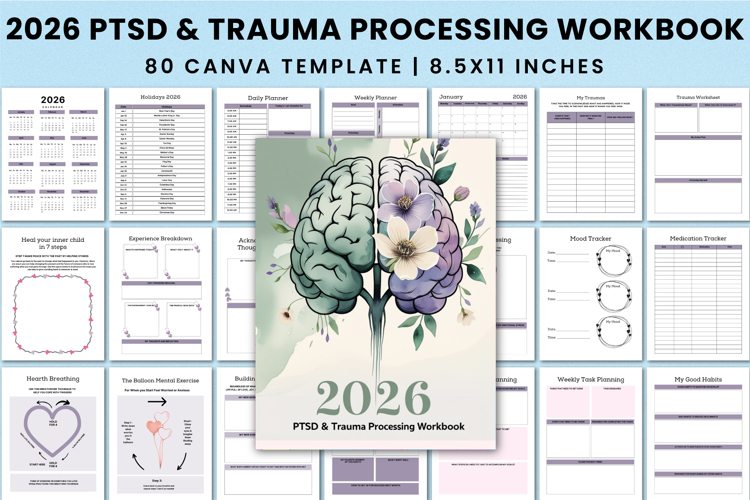 2026 PTSD & Trauma Processing Workbook Canva templates