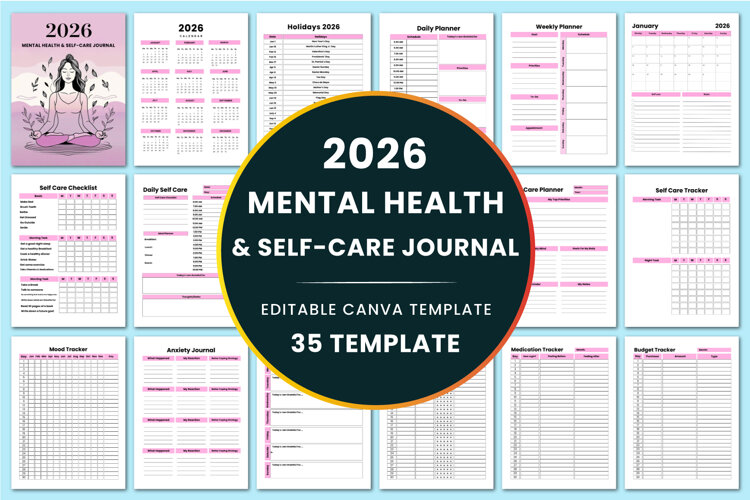 2026 Mental Health & Self-Care Journal Canva templates example image 1