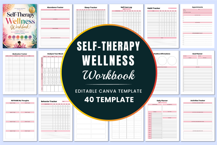 Self-Therapy Wellness Workbook Canva templates