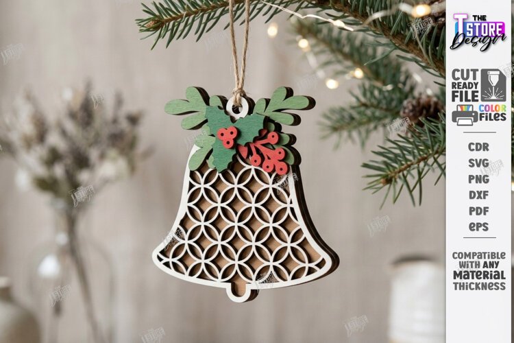 3D Layered Christmas Ornament Laser Cut | Christmas Bell example image 1