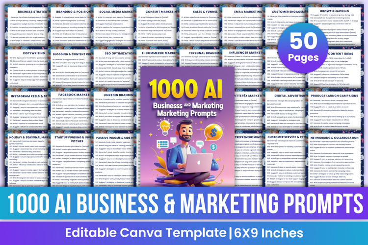 1000 AI Business & Marketing Prompts Canva Template