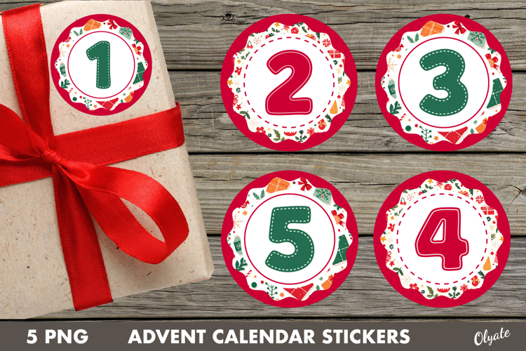 Advent Calendar Stickers PNG. Christmas Countdown PNG