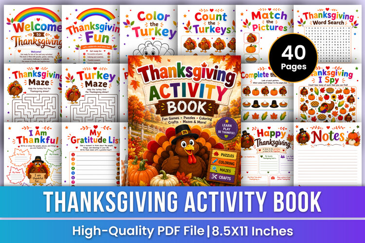 Thanksgiving Activity Book for Kids | Coloring, Puzzles example image 1