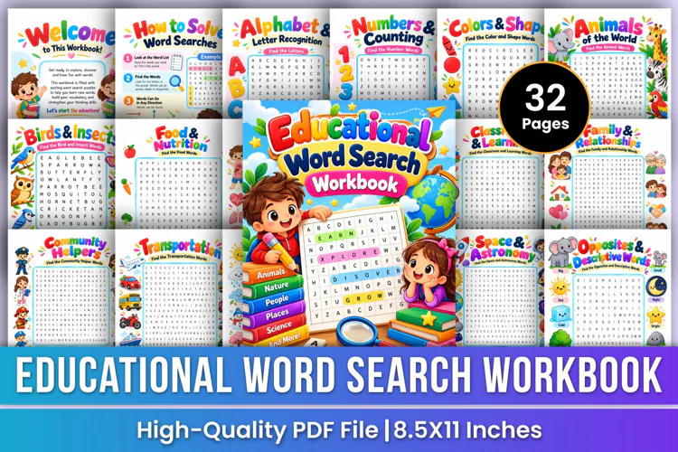 Educational Word Search Workbook | Kids Vocabulary, Alphabet