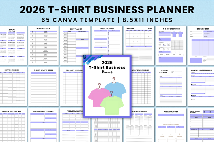 Editable 2026 T-Shirt Business Planner For Canva KDP