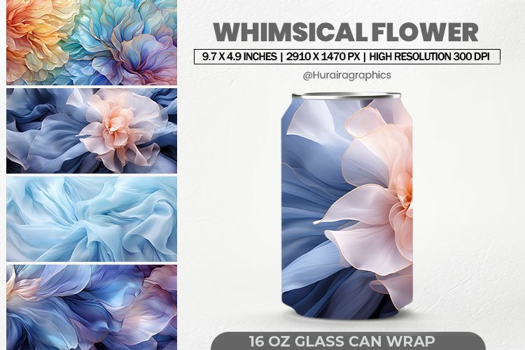 Whimsical Flower Glass Can Wrap,16 Oz Tumbler Sublimation