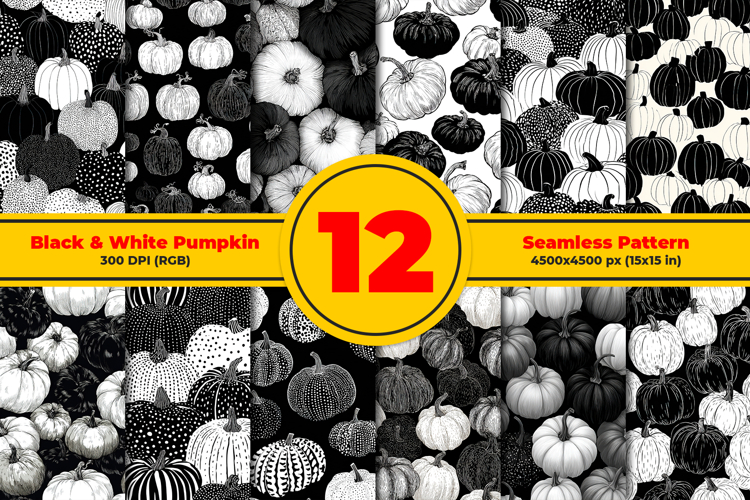 Black and White Pumpkin Seamless Pattern and Digital paper