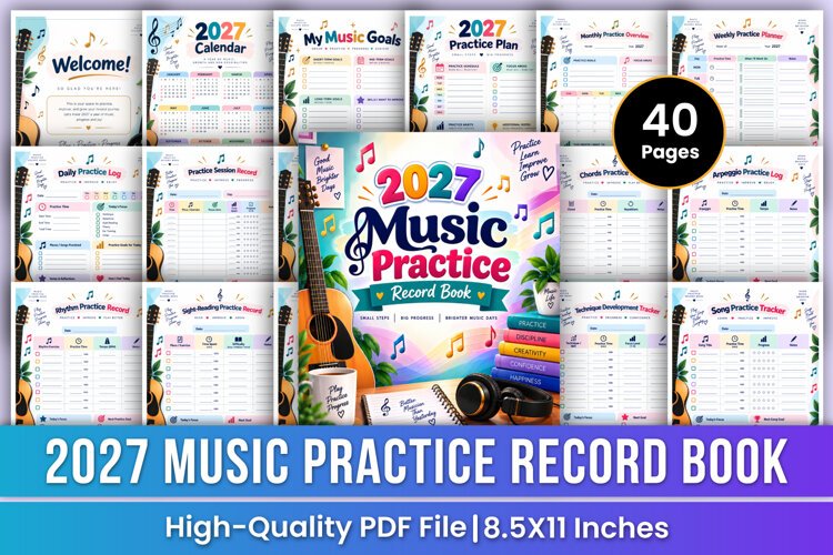2027 Music Practice Record Book | Practice Planner, Music example image 1