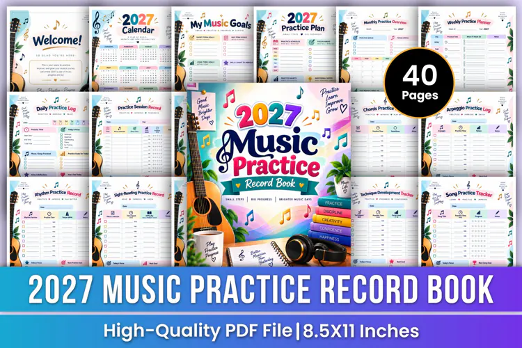 2027 Music Practice Record Book | Practice Planner, Music