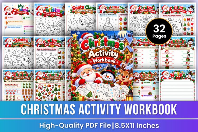Christmas Activity Workbook | Coloring, Puzzles, Tracing example image 1