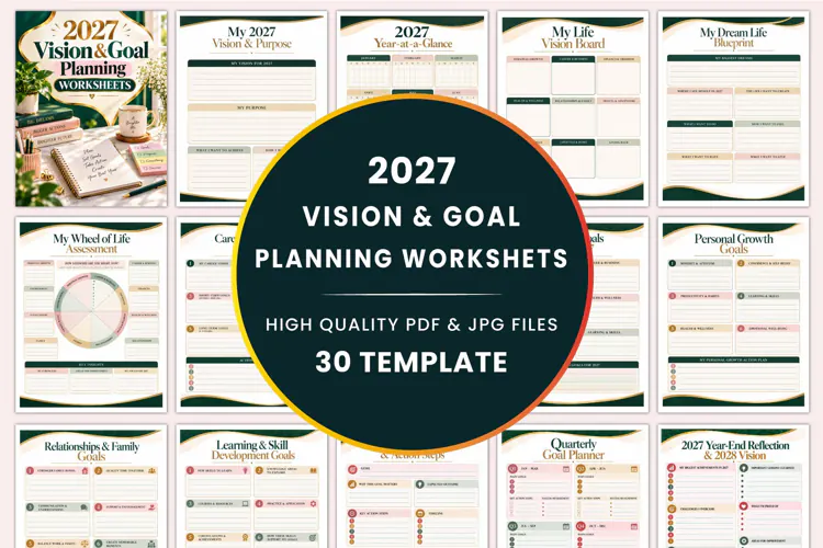 2027 Vision & Goal Planning Worksheets Kdp interiors