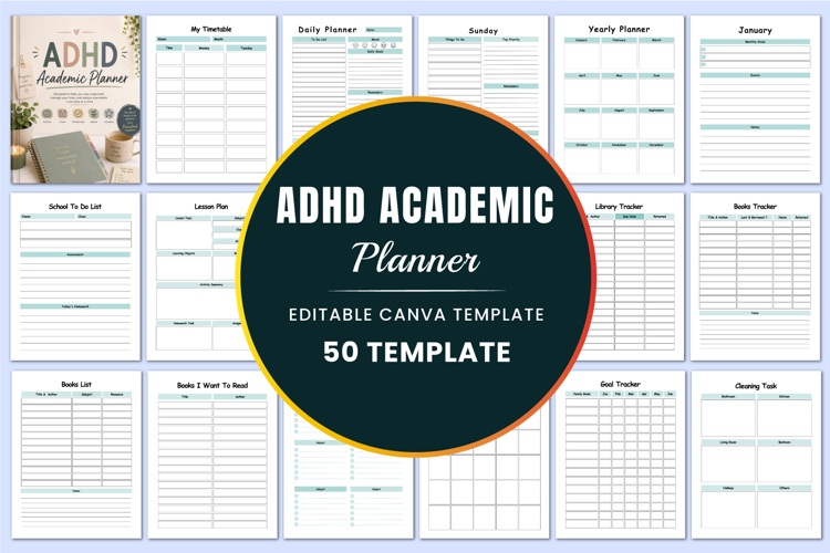ADHD Academic Planner Canva templates