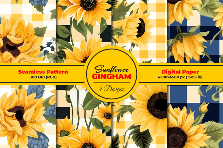 Sunflower Gingham Seamless Patterns Background