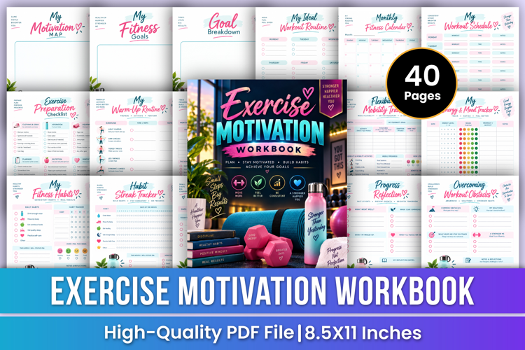 Exercise Motivation Workbook | Fitness Goals, Workout