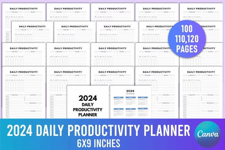 Editable 2024 Daily Productivity Planner For Canva