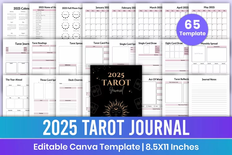 Editable 2025 Tarot Journal Canva Template
