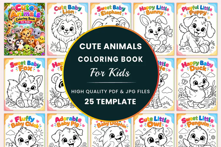 Cute Animals Coloring Book for Kids