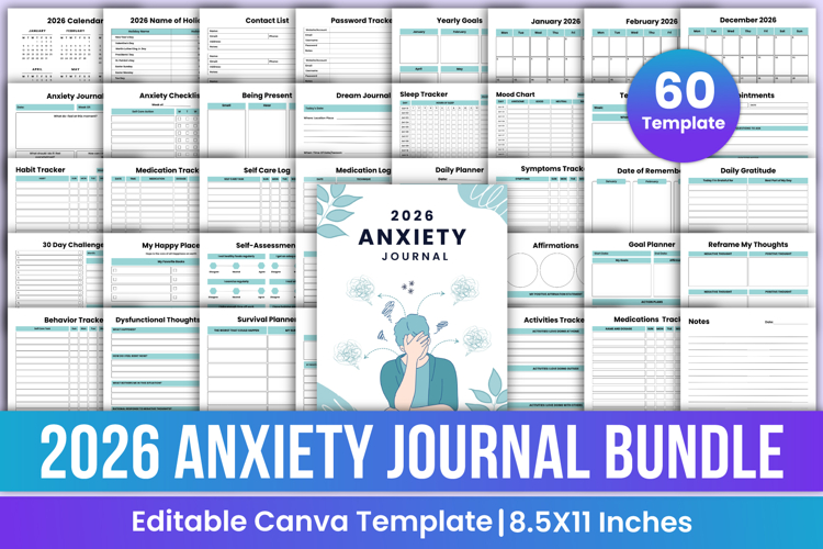 2026 Anxiety Journal Bundle Canva Template