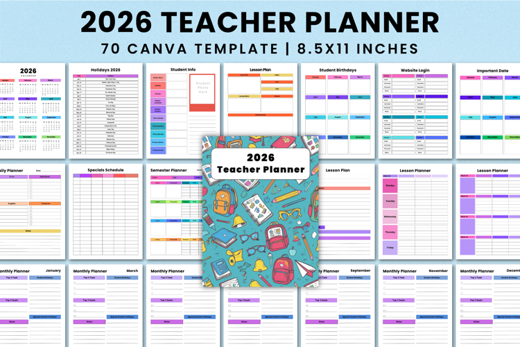 Premium 2026 Teacher Planner Canva templates