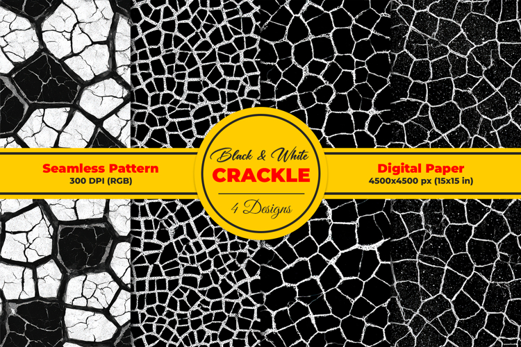 Black and White Crackle Seamless Pattern and Digital paper