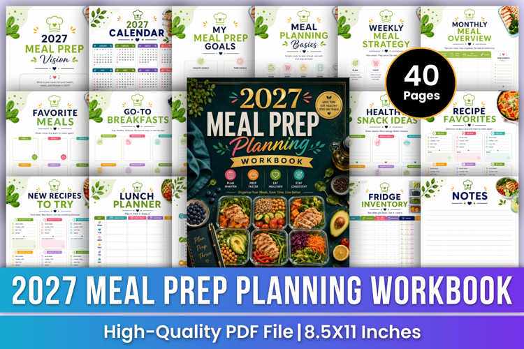 2027 Meal Prep Planning Workbook | Meal Planner, Grocery
