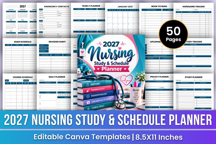 2027 Nursing Study & Schedule Planner | Nursing School example image 1