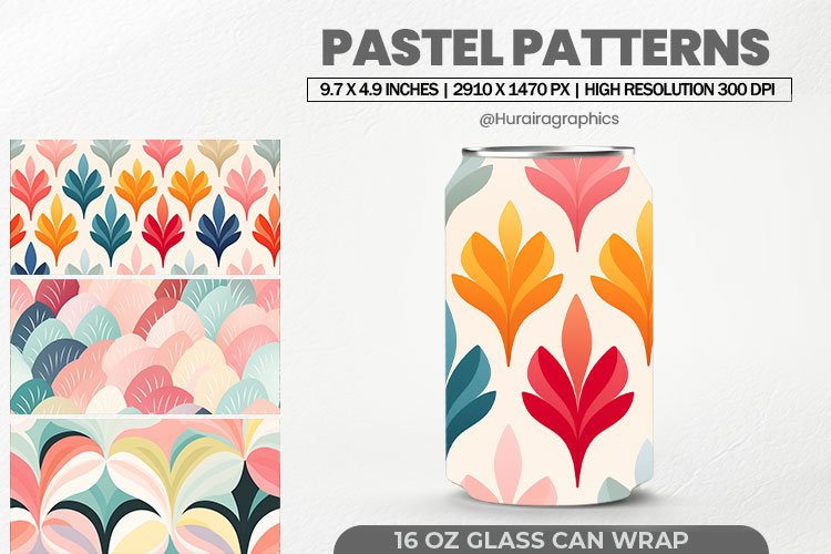 Pastel Patterns Glass Can Wrap,16 Oz Tumbler Sublimation