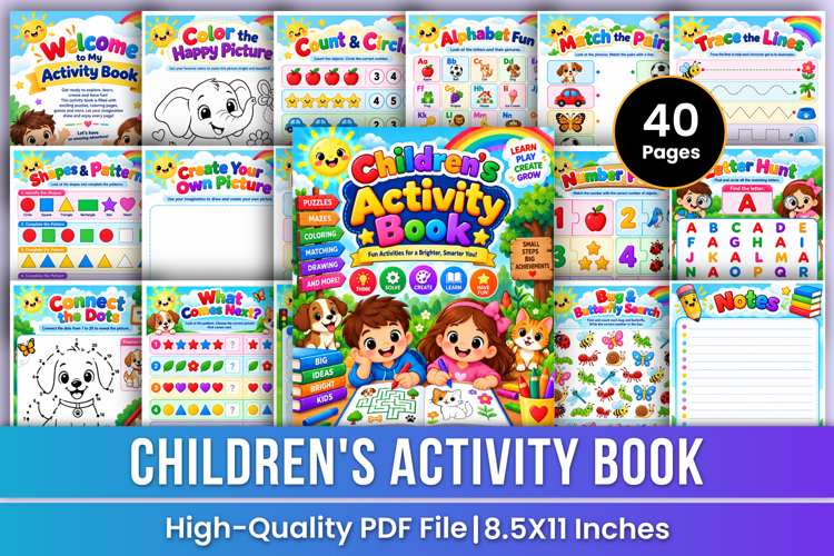 Children's Activity Book | Puzzles, Mazes, Coloring, Match