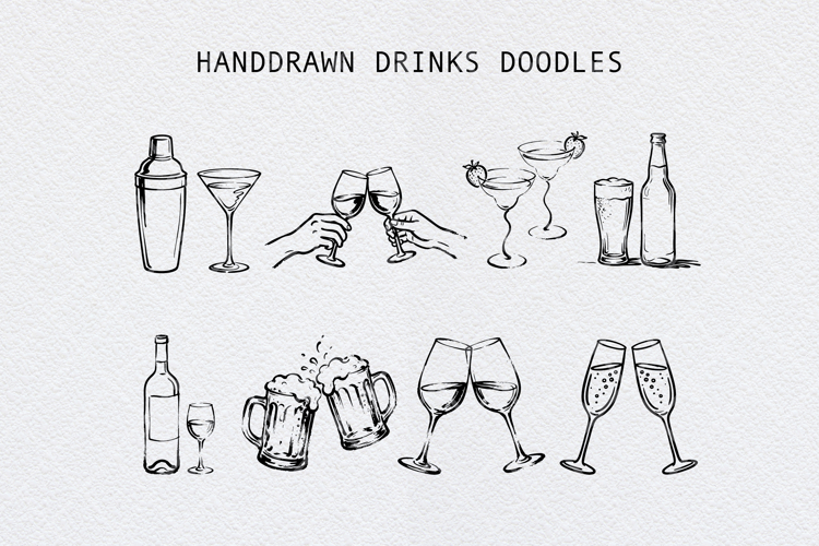 Hand Drawn Drink and Cocktails Vector