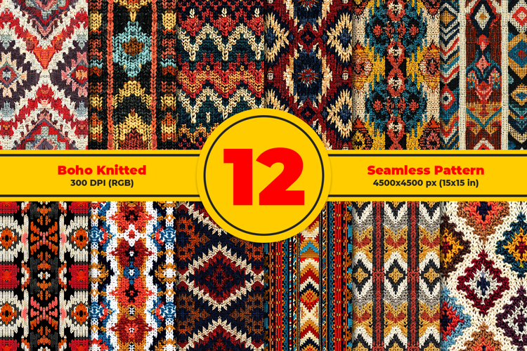 Boho Knitted Seamless Pattern and Digital Paper Design