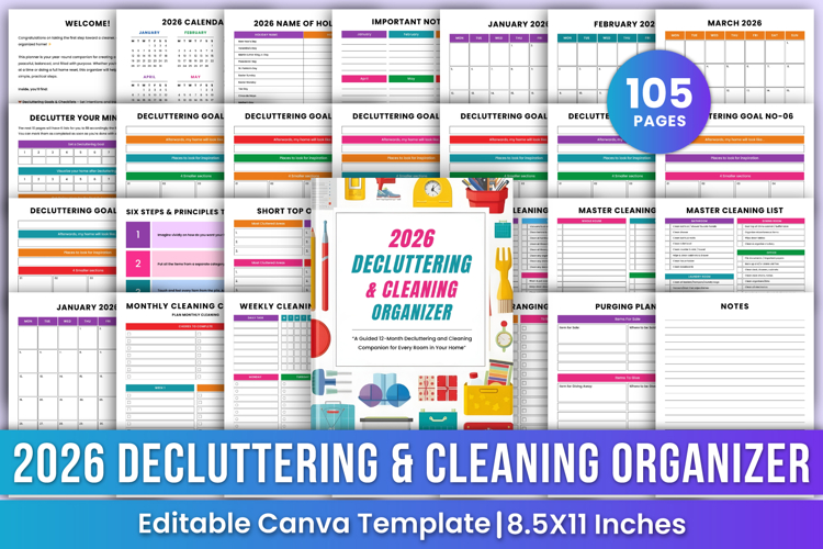 2026 Decluttering & Cleaning Organizer Canva Interiors