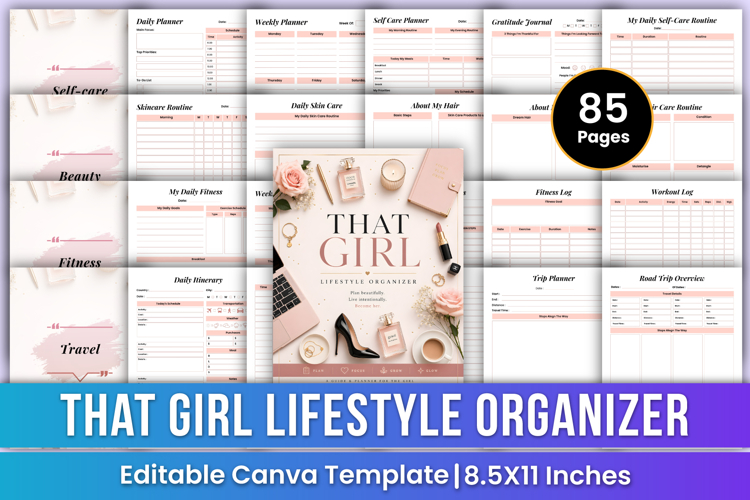 That Girl Lifestyle Organizer | Self-Care, Beauty Templates