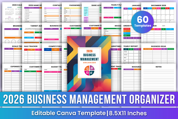 2026 Business Management Organizer Canva Templates