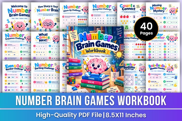 Number Brain Games Workbook | Number Puzzles, Math Challenge example image 1