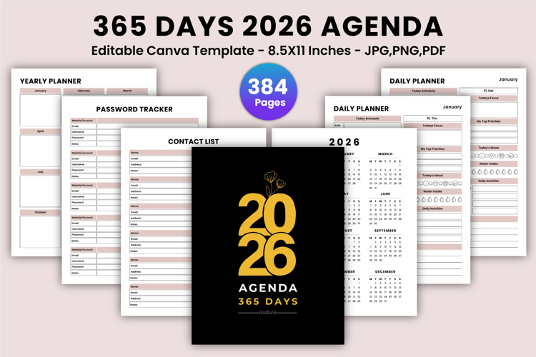 365 Days 2026 Agenda Canva Template