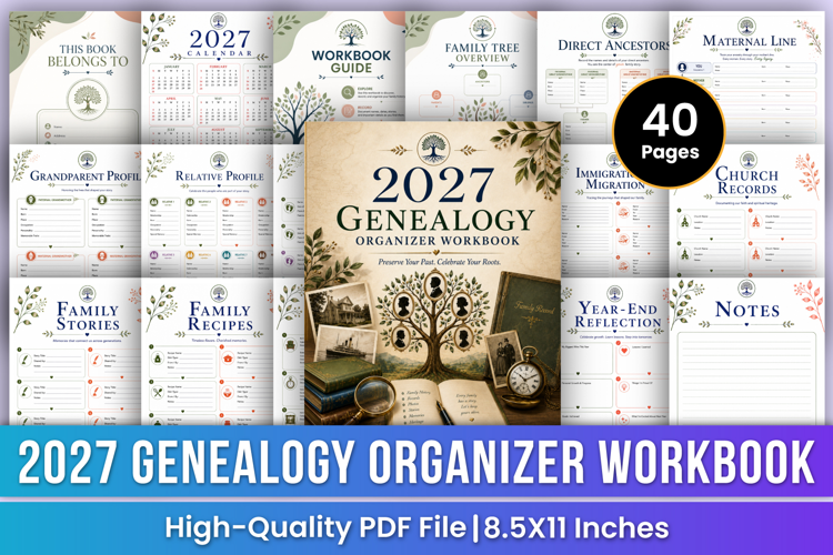 2027 Genealogy Organizer Workbook | Family History, Ancestry