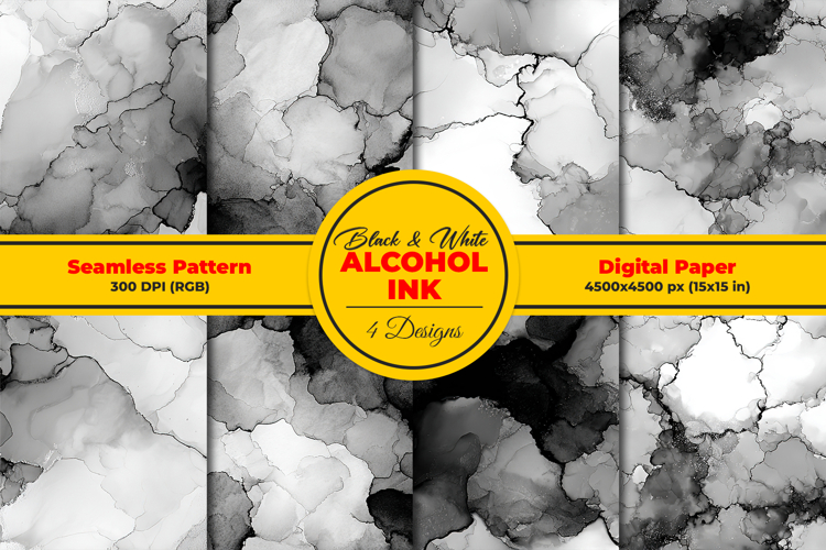 Black and White Alcohol Ink Seamless Pattern