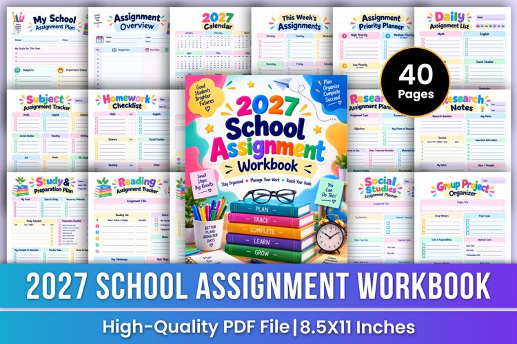 2027 School Assignment Workbook | Assignment Planner example image 1