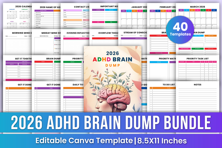2026 ADHD Brain Dump Bundle Canva Template