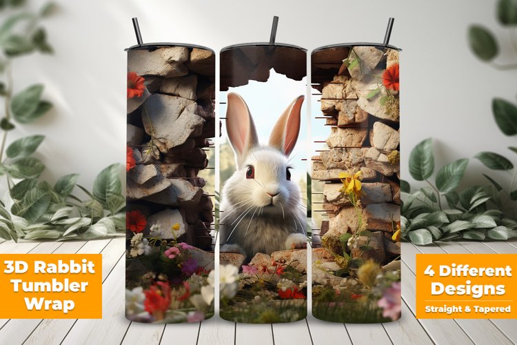 3D Cute Easter Rabbit on Broken Wall Tumbler Wrap Design