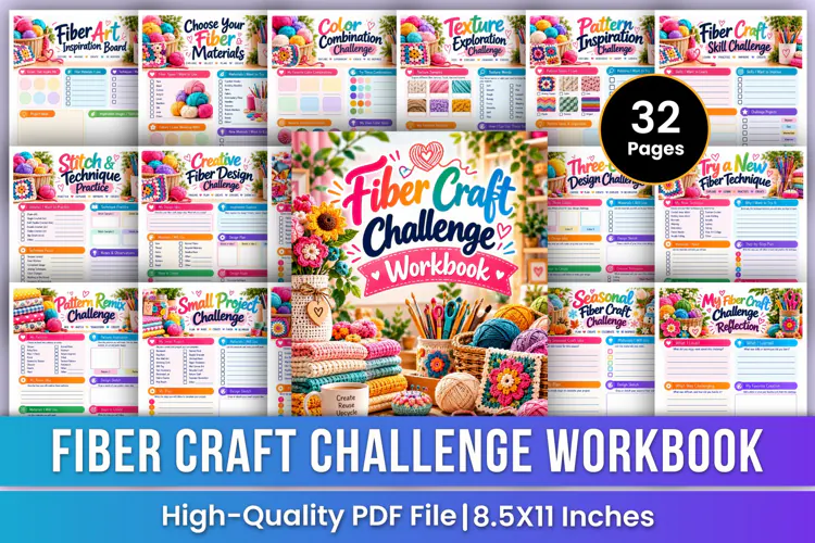 Fiber Craft Challenge Workbook | Crochet, Knitting, Sewing