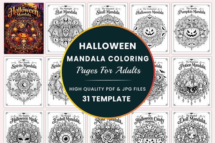 Halloween Mandala Coloring Pages for Adults example image 1