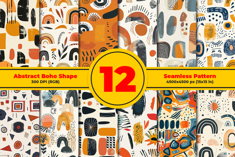 Abstract Boho Shape Seamless Pattern and Digital Paper Desig