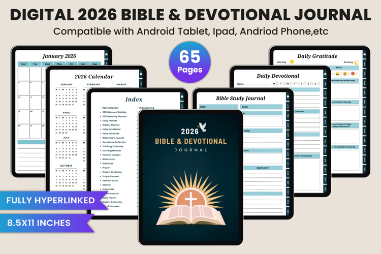 Digital 2026 Bible & Devotional Journal Canva Template