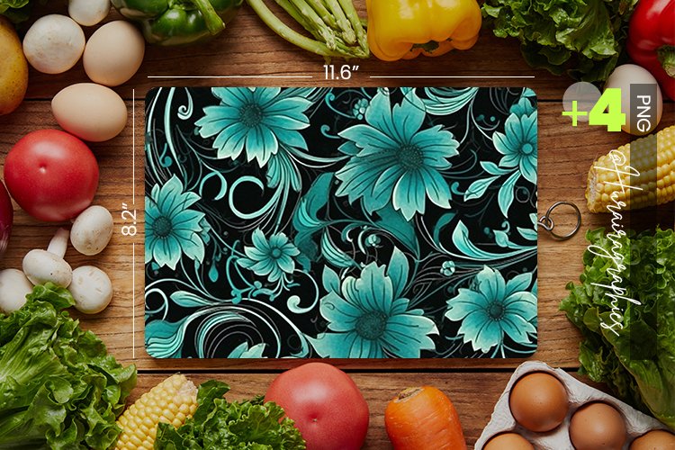 Black Teal Flower Cutting Board Design - 04 Variations