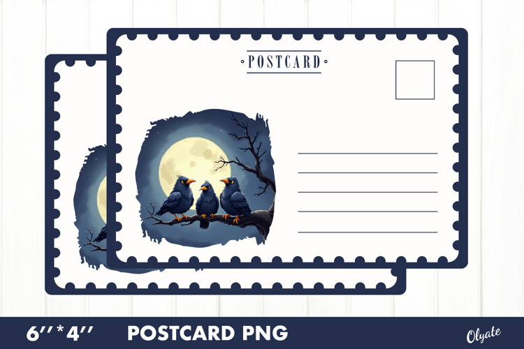 Halloween Card PNG. Crow Postcard PNG