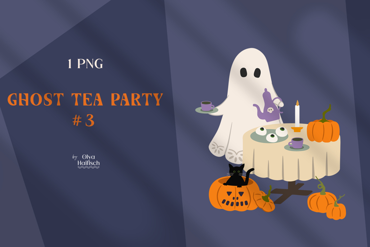 Ghost Tea Party PNG. Spooky Halloween Ghost Clipart